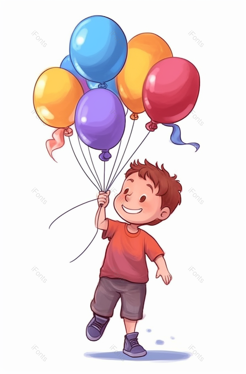 握着一堆气球开心的男孩手绘插画图,插画/手绘图,插画/手绘图库,插画/手绘图下载,插画/手绘